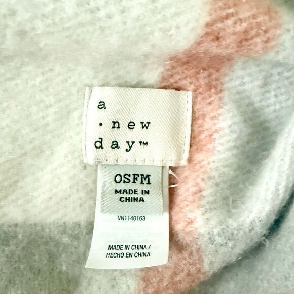 A New Day Wearable Scarf Shawl in Cream Gray Orange Plaid - OS - Picture 4 of 5